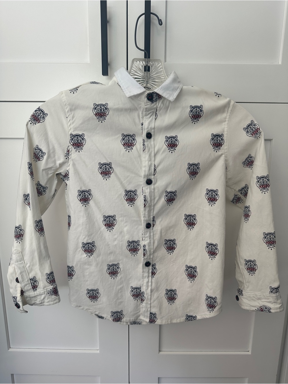 KENZO kids White Tiger Print Button-Up Shirt size 7 (120 cm)